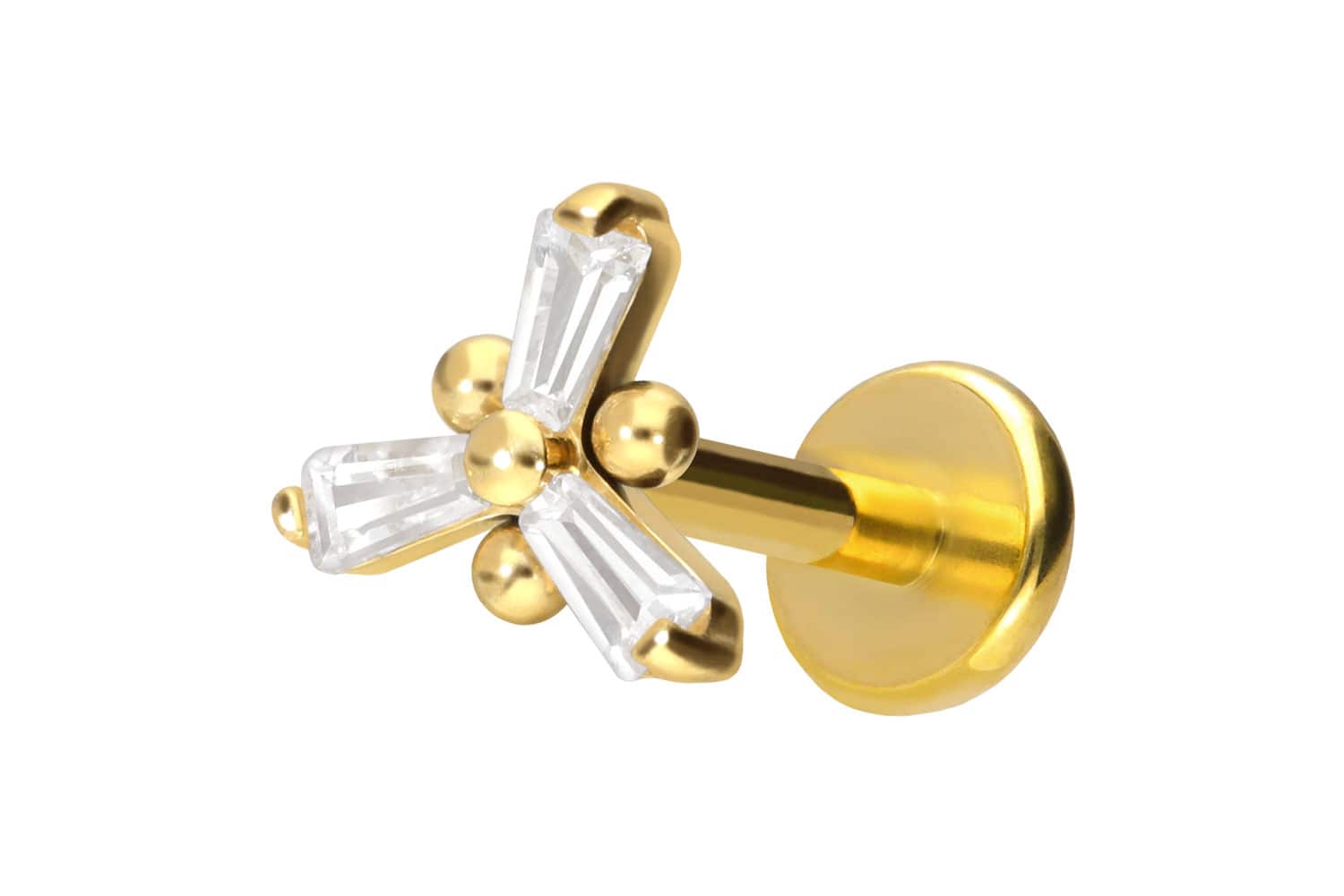 Titan Labret Piercing mit Push Fit KRISTALLBLUME